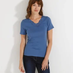 Thermisch Ondergoed<Blancheporte T-shirt met korte mouwen en kant blauw