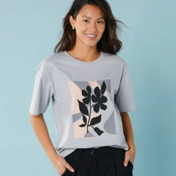 T-Shirt En Topje<Blancheporte T-shirt met korte mouwen en geplaatste print, kleine lengtes grijs