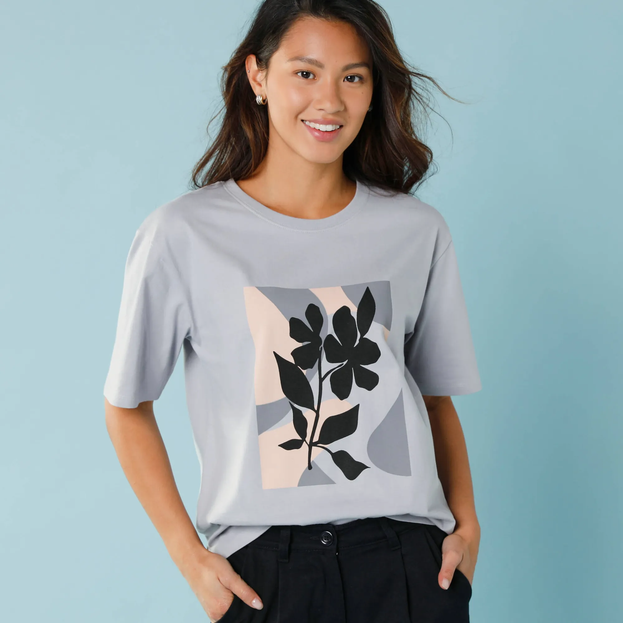 T-Shirt En Topje<Blancheporte T-shirt met korte mouwen en geplaatste print, kleine lengtes grijs