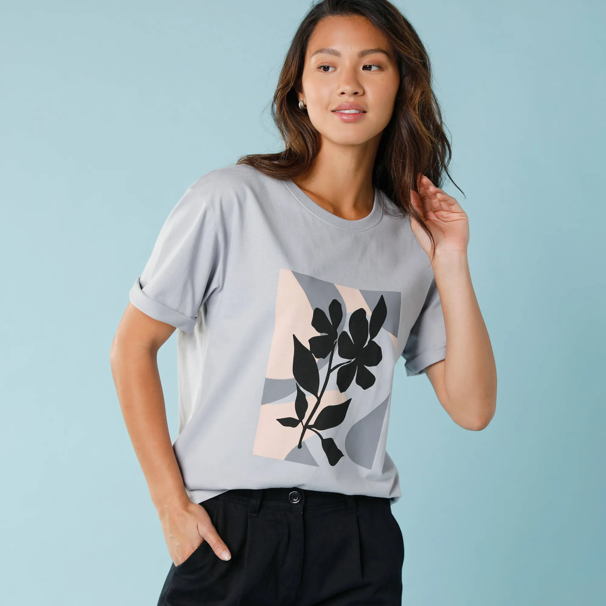 T-Shirt En Topje<Blancheporte T-shirt met korte mouwen en geplaatste print, kleine lengtes grijs