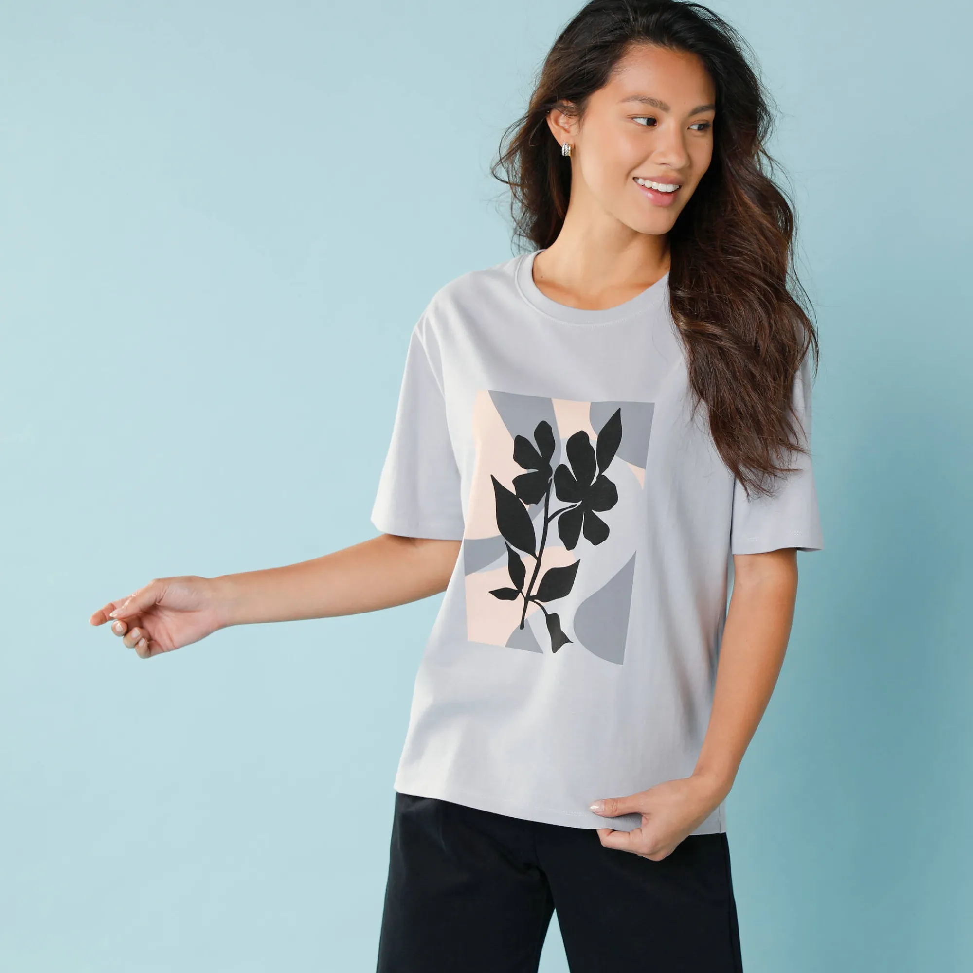 T-Shirt En Topje<Blancheporte T-shirt met korte mouwen en geplaatste print, kleine lengtes grijs
