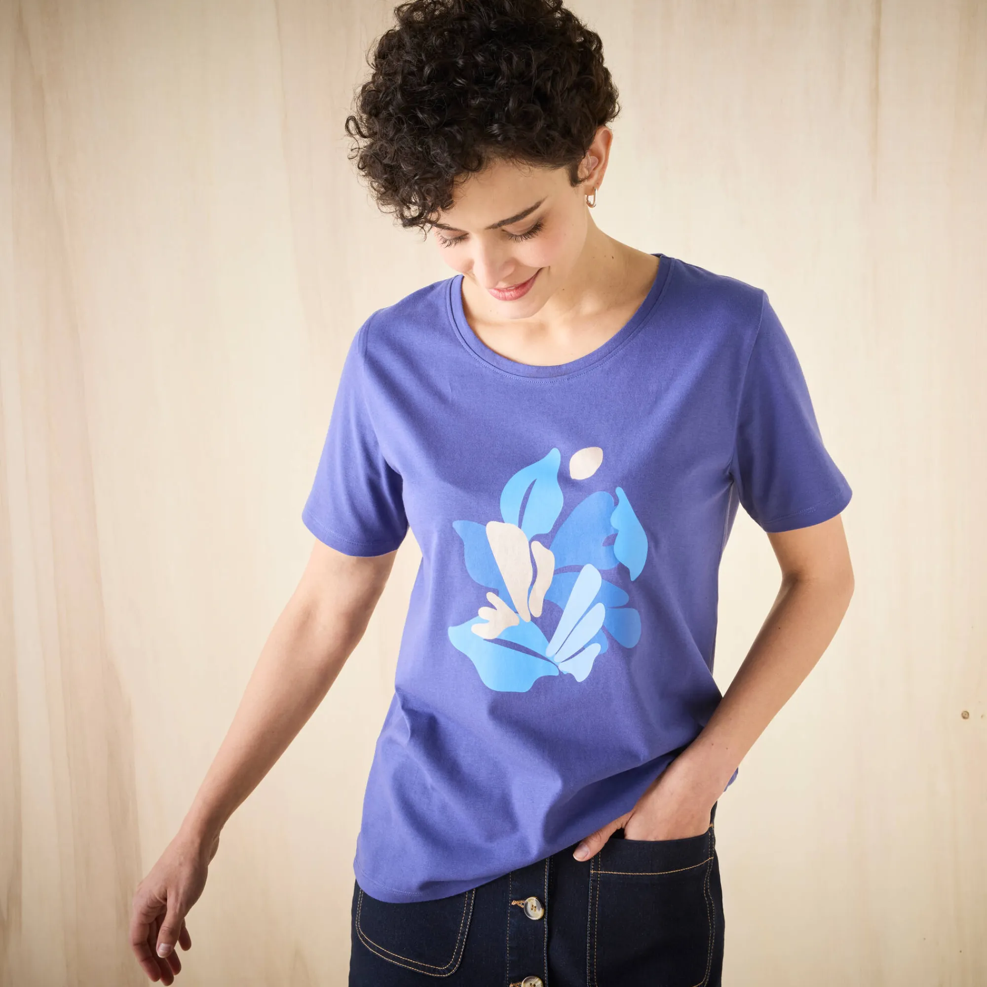 T-Shirt En Topje<Blancheporte T-shirt met korte mouwen en geplaatste print marine