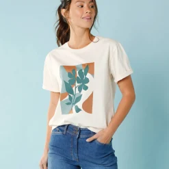 T-Shirt En Topje<Blancheporte T-shirt met korte mouwen en geplaatste print, kleine lengtes beige