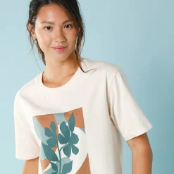 T-Shirt En Topje<Blancheporte T-shirt met korte mouwen en geplaatste print, kleine lengtes beige