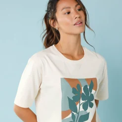 T-Shirt En Topje<Blancheporte T-shirt met korte mouwen en geplaatste print, kleine lengtes beige