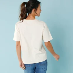 T-Shirt En Topje<Blancheporte T-shirt met korte mouwen en geplaatste print, kleine lengtes beige