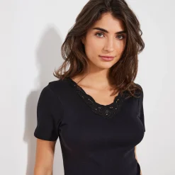 Thermisch Ondergoed<Blancheporte T-shirt met korte mouwen en kant zwart