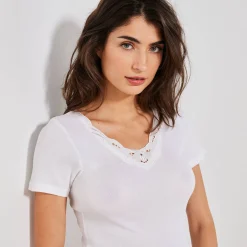 Thermisch Ondergoed<Blancheporte T-shirt met korte mouwen en kant wit