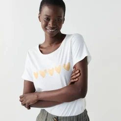 T-Shirt En Topje<Blancheporte T-shirt met korte mouwen, goudkleurige hartjesprint ecru