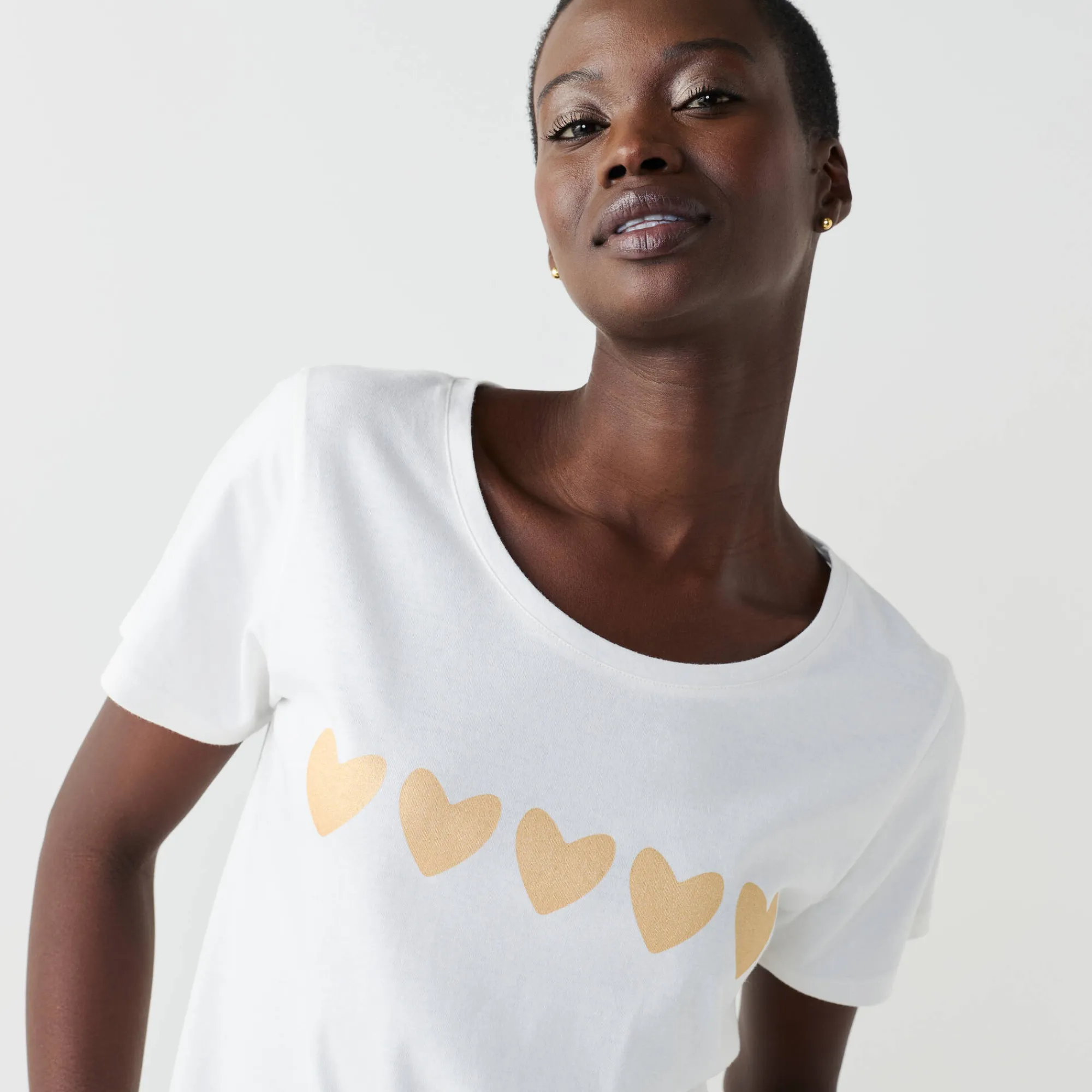 T-Shirt En Topje<Blancheporte T-shirt met korte mouwen, goudkleurige hartjesprint ecru