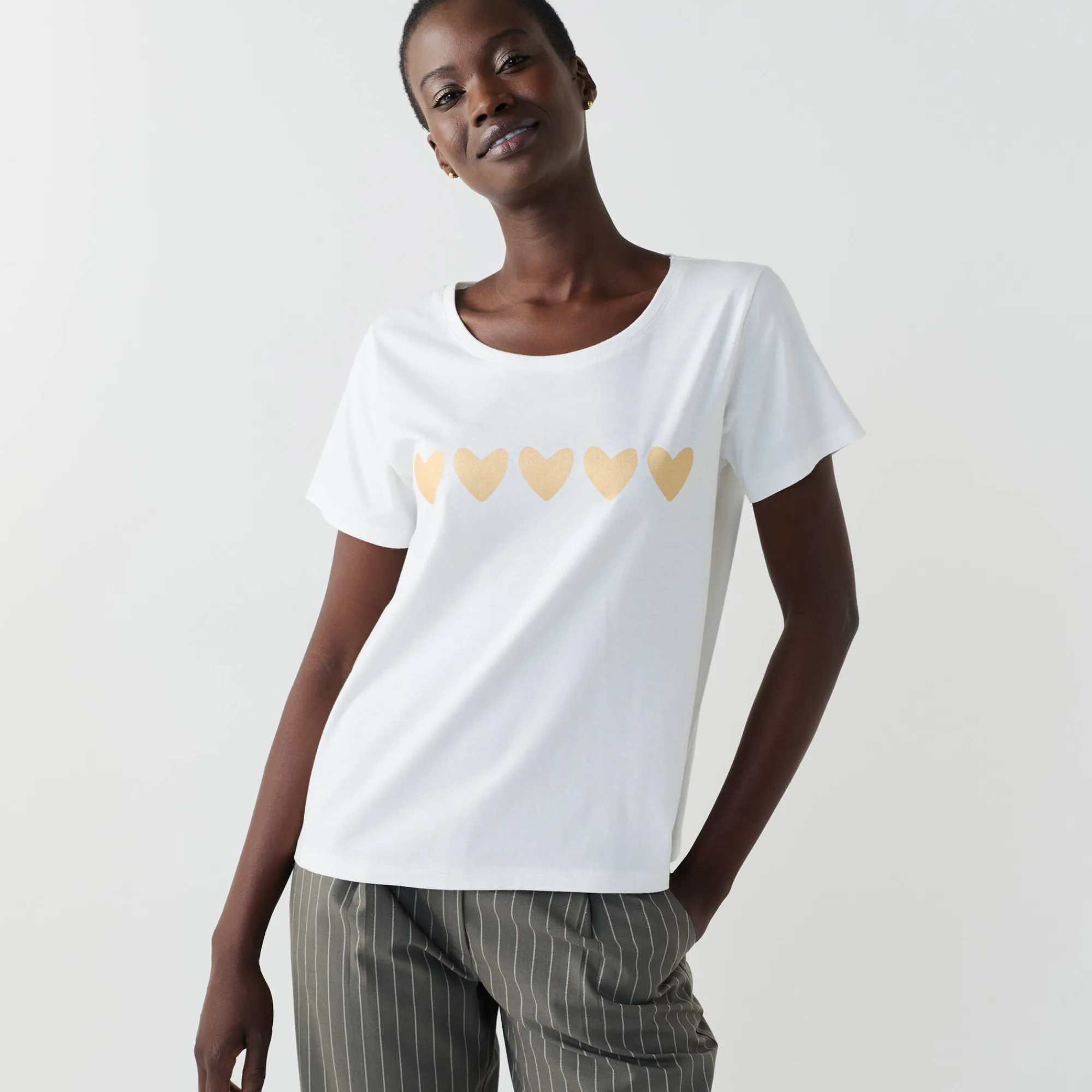T-Shirt En Topje<Blancheporte T-shirt met korte mouwen, goudkleurige hartjesprint ecru