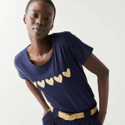 T-Shirt En Topje<Blancheporte T-shirt met korte mouwen, goudkleurige hartjesprint marine