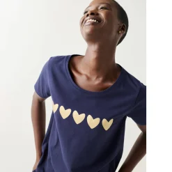 T-Shirt En Topje<Blancheporte T-shirt met korte mouwen, goudkleurige hartjesprint marine