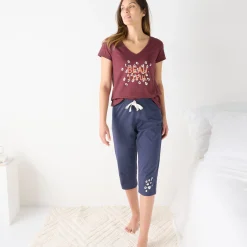 Pyjama<Blancheporte T-shirt met korte mouwen in effen katoen geplaatste "Beautiful" print bordeaux