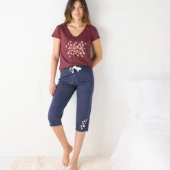 Pyjama<Blancheporte T-shirt met korte mouwen in effen katoen geplaatste "Beautiful" print bordeaux