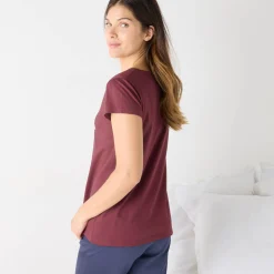 Pyjama<Blancheporte T-shirt met korte mouwen in effen katoen geplaatste "Beautiful" print bordeaux