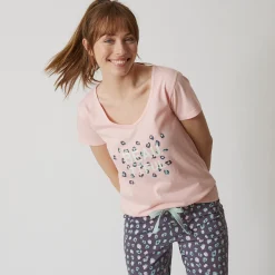 Pyjama<Blancheporte T-shirt met korte mouwen in effen katoen geplaatste "Beautiful" print roze