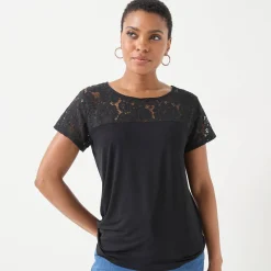 T-Shirt En Topje<Blancheporte T-shirt met korte mouwen in kant zwart
