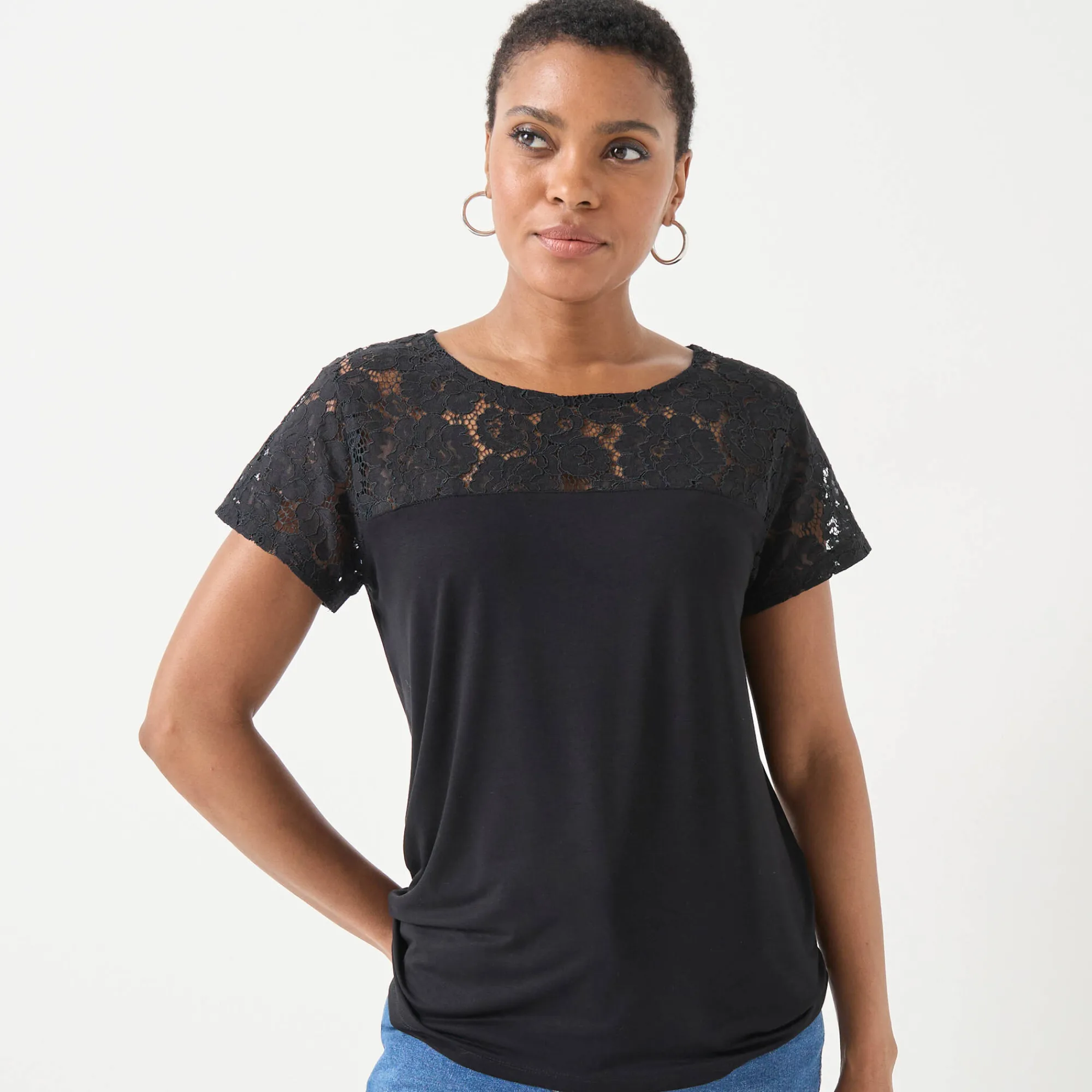 T-Shirt En Topje<Blancheporte T-shirt met korte mouwen in kant zwart