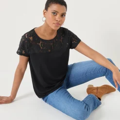 T-Shirt En Topje<Blancheporte T-shirt met korte mouwen in kant zwart