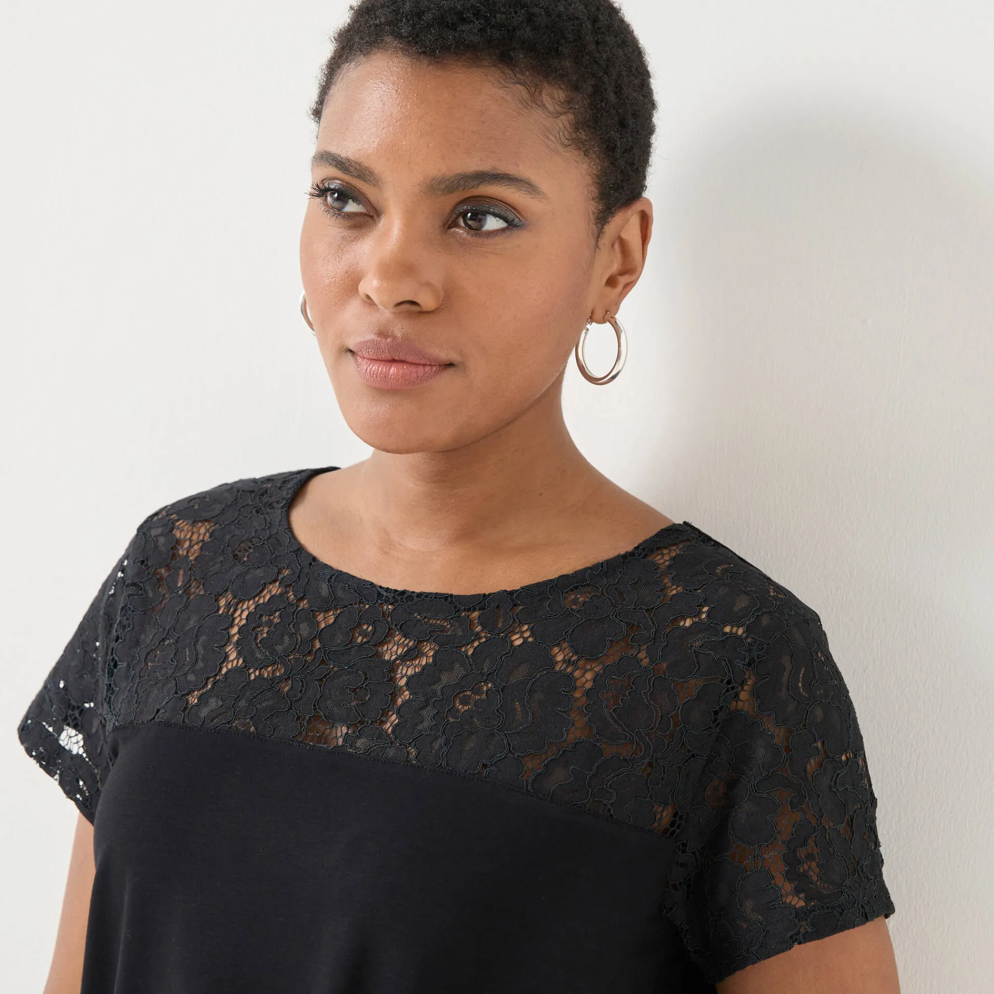 T-Shirt En Topje<Blancheporte T-shirt met korte mouwen in kant zwart