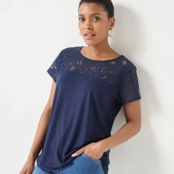 T-Shirt En Topje<Blancheporte T-shirt met korte mouwen in kant marine