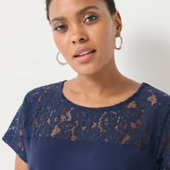 T-Shirt En Topje<Blancheporte T-shirt met korte mouwen in kant marine