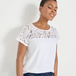 T-Shirt En Topje<Blancheporte T-shirt met korte mouwen in kant wit