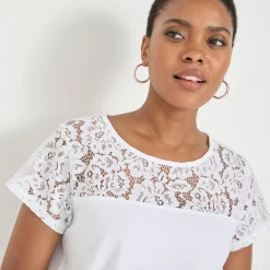 T-Shirt En Topje<Blancheporte T-shirt met korte mouwen in kant wit