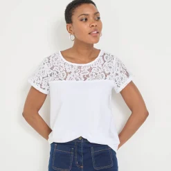T-Shirt En Topje<Blancheporte T-shirt met korte mouwen in kant wit