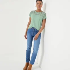 T-Shirt En Topje<Blancheporte T-shirt met korte mouwen in kant amandel groen