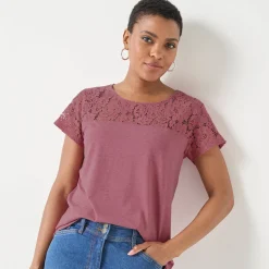 T-Shirt En Topje<Blancheporte T-shirt met korte mouwen in kant chiné rozenhout