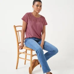 T-Shirt En Topje<Blancheporte T-shirt met korte mouwen in kant chiné rozenhout