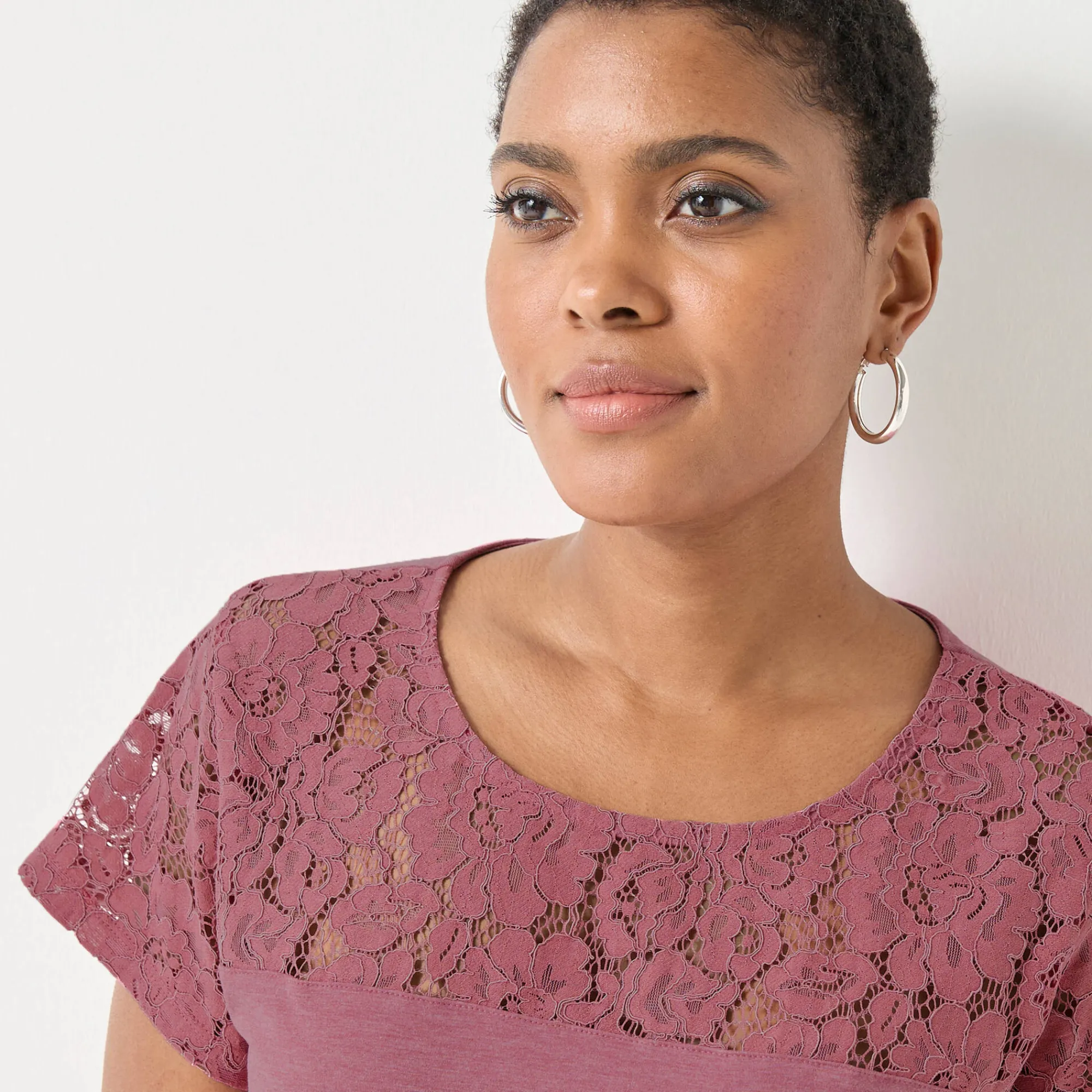 T-Shirt En Topje<Blancheporte T-shirt met korte mouwen in kant chiné rozenhout