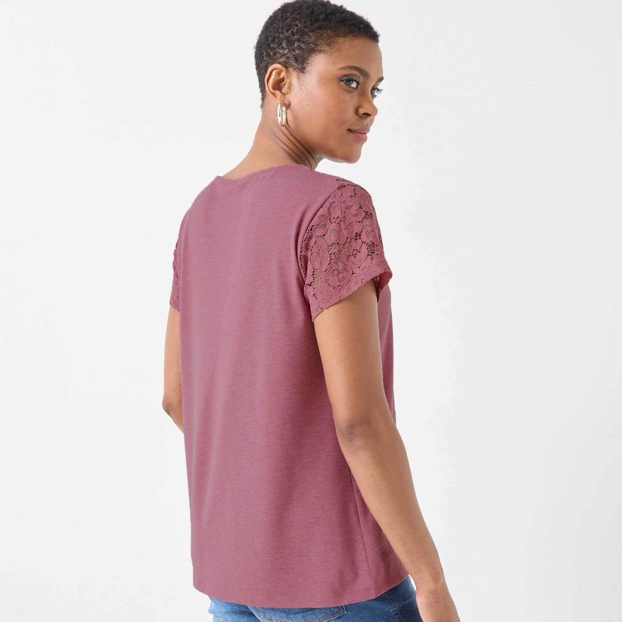 T-Shirt En Topje<Blancheporte T-shirt met korte mouwen in kant chiné rozenhout