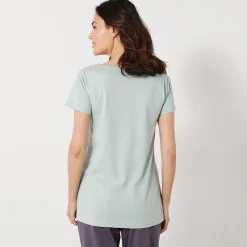 Pyjama<Blancheporte T-shirt met korte mouwen in effen katoen geplaatste "Beautiful" print celadon