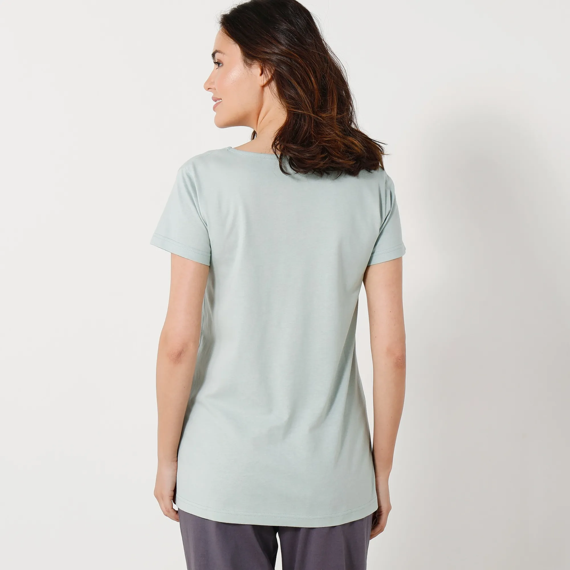 Pyjama<Blancheporte T-shirt met korte mouwen in effen katoen geplaatste "Beautiful" print celadon