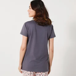 Pyjama<Blancheporte T-shirt met korte mouwen in effen katoen geplaatste "Beautiful" print antracietgrijs