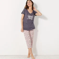 Pyjama<Blancheporte T-shirt met korte mouwen in effen katoen geplaatste "Beautiful" print antracietgrijs