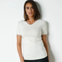 Thermisch Ondergoed<Blancheporte T-shirt met korte mouwen, 'tweede huid'-warmte en kanten details ivoorkleur