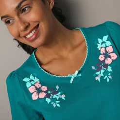 Pyjama<Blancheporte T-shirt met landelijke print aan de hals - korte mouwen smaragd