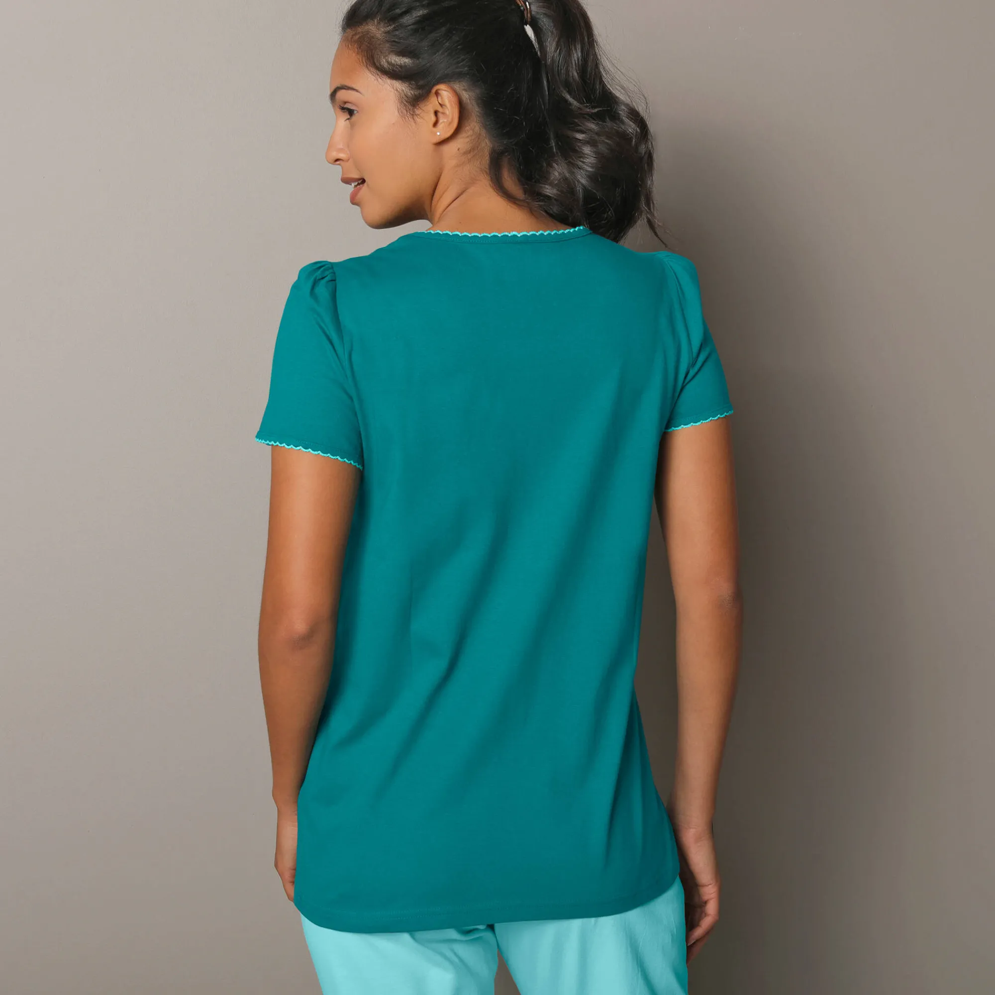 Pyjama<Blancheporte T-shirt met landelijke print aan de hals - korte mouwen smaragd