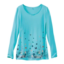 Pyjama<Blancheporte T-shirt met landelijke print onderaan - lange mouwen aqua