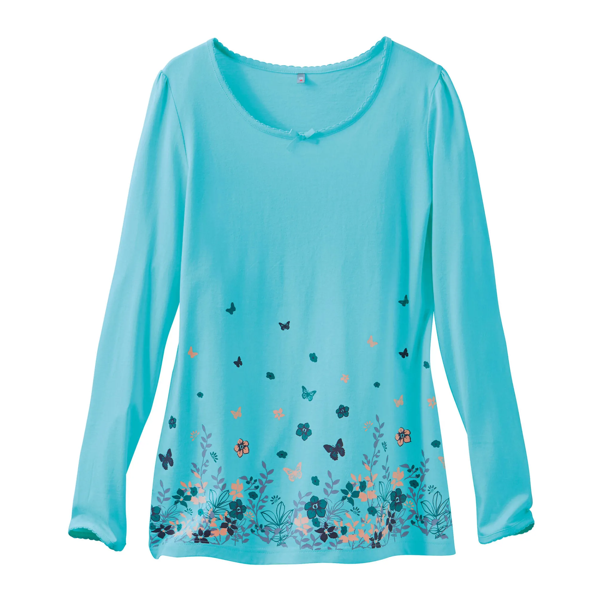 Pyjama<Blancheporte T-shirt met landelijke print onderaan - lange mouwen aqua