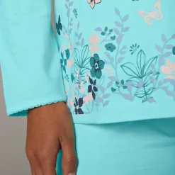 Pyjama<Blancheporte T-shirt met landelijke print onderaan - lange mouwen aqua
