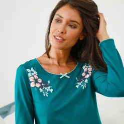 Pyjama<Blancheporte T-shirt met landelijke print aan de hals - lange mouwen smaragd