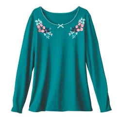 Pyjama<Blancheporte T-shirt met landelijke print aan de hals - lange mouwen smaragd