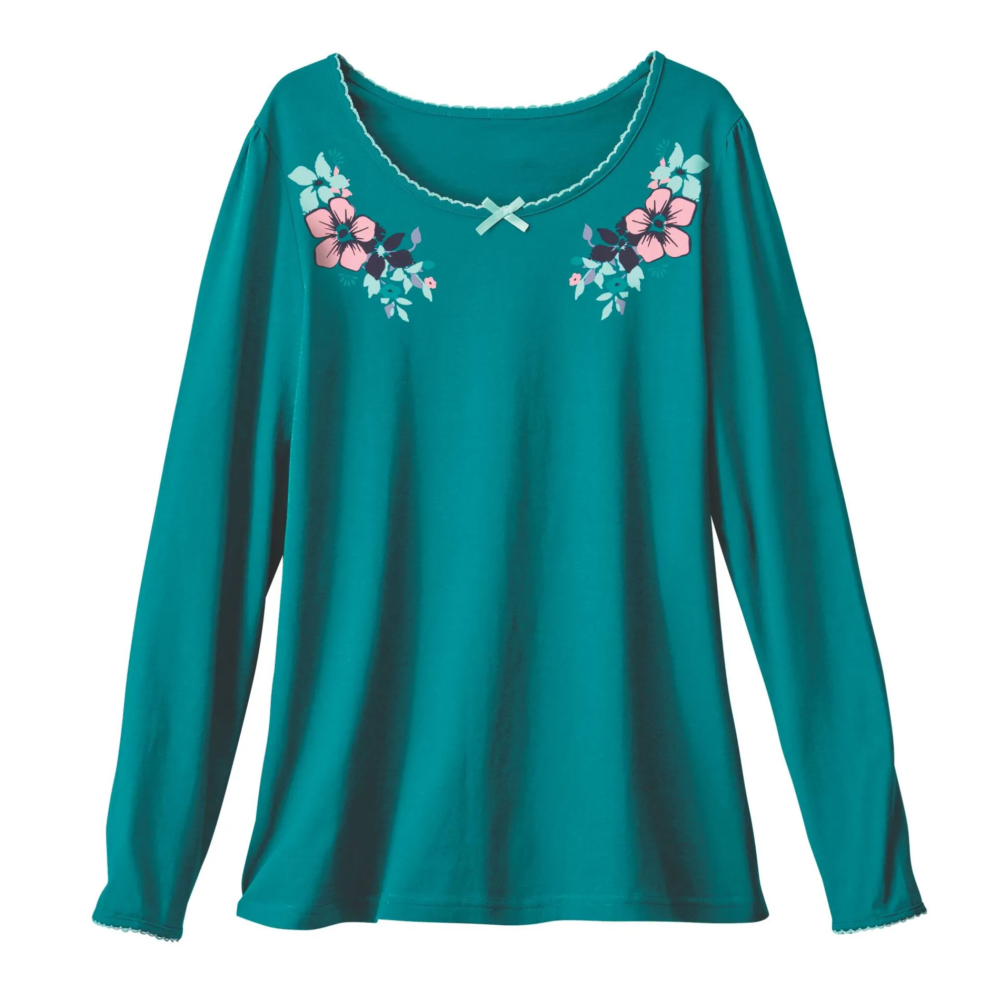 Pyjama<Blancheporte T-shirt met landelijke print aan de hals - lange mouwen smaragd