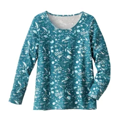 Pyjama<Blancheporte T-shirt met lange mouwen - groen met bloemenprint smaragd