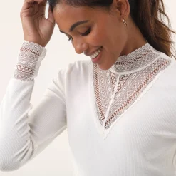 Feestoutfits Dames|T-Shirt En Topje<Blancheporte T-shirt met lange mouwen en kant ecru